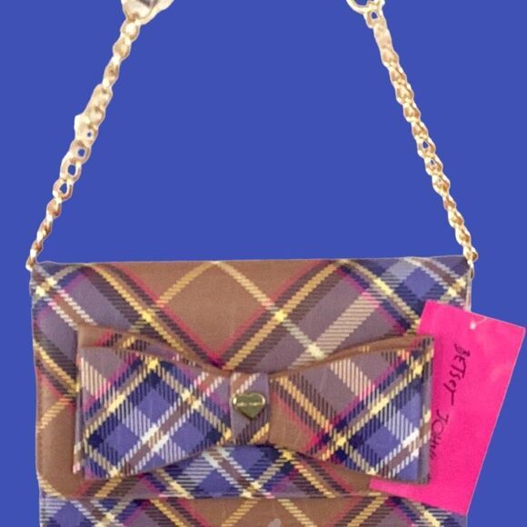 BETSEY JOHNSON NWT VIOLET PLAID CROSSBODY WALLET BAG - Picture 15 of 15